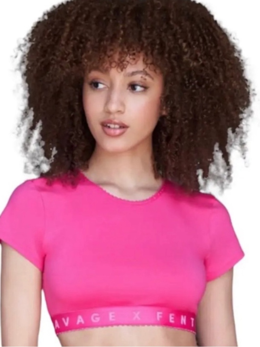 Savage x Fenty hot and heavy pink cotton jersey knit short sleeve crop top 2X